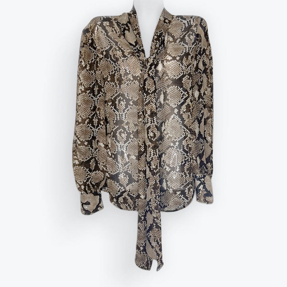 Altuzarra x Target | Snakeskin Pattern Sheer Front Bow Long Sleeve Blouse (M)